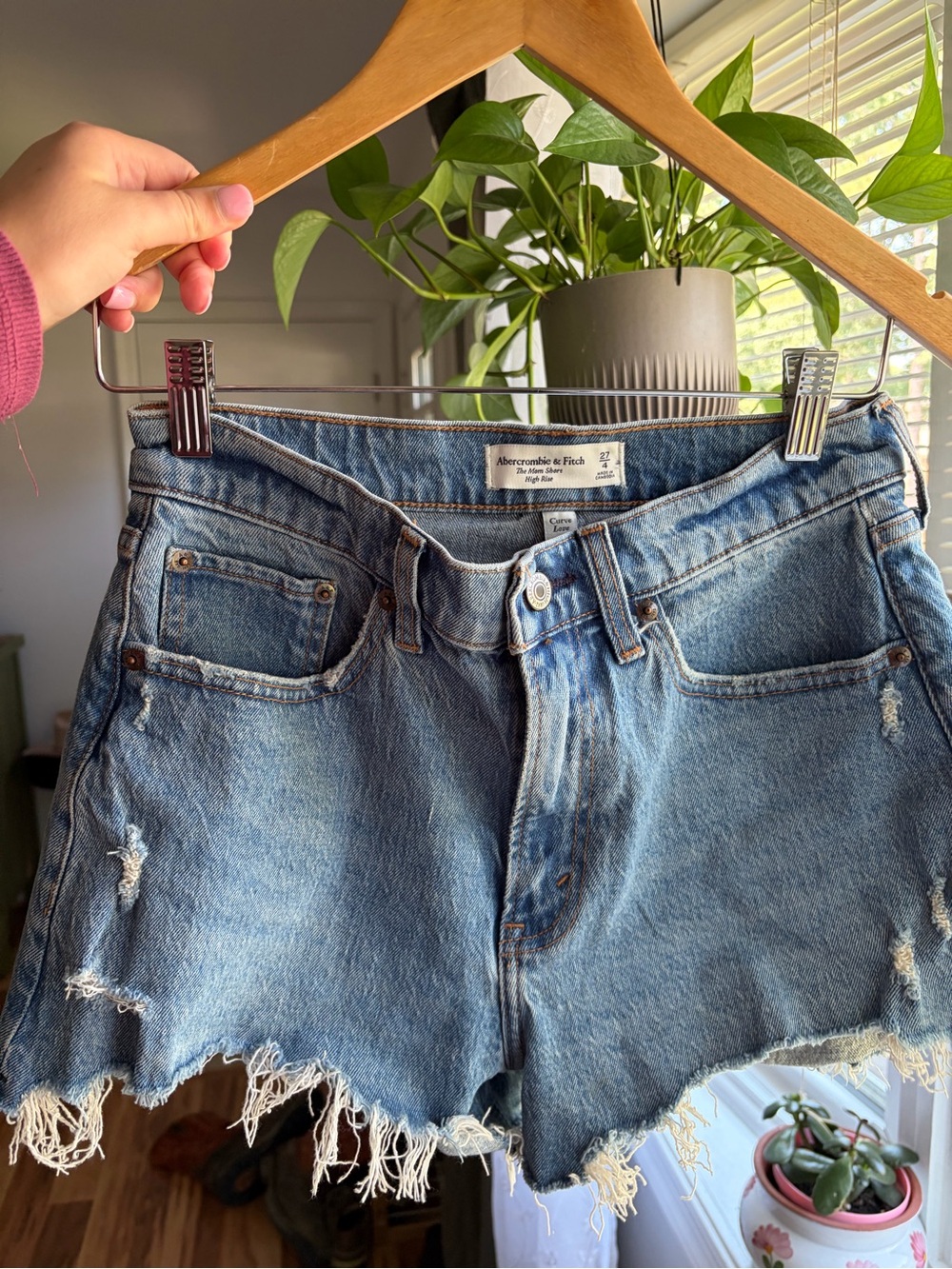 Abercrombie & Fitch Light Blue Distressed Denim Cutoff Shorts curve love